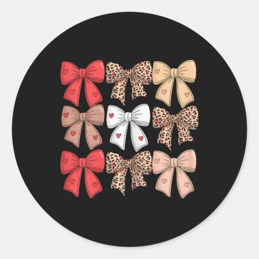 Valentijnsdag Hearts Leopard Coquette Bow Vrouwen Ronde Sticker (Voorkant)