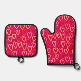 Valentijnsdag Hearts Ovenwant & Pannenlap Set