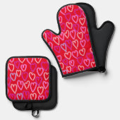 Valentijnsdag Hearts Ovenwant & Pannenlap Set (Voorkant / Achterkant)