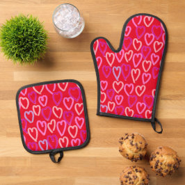 Valentijnsdag Hearts Ovenwant & Pannenlap Set