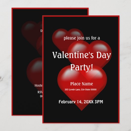 Valentijnsdag Hearts Party Invitation Kaart (Voorkant / Achterkant)