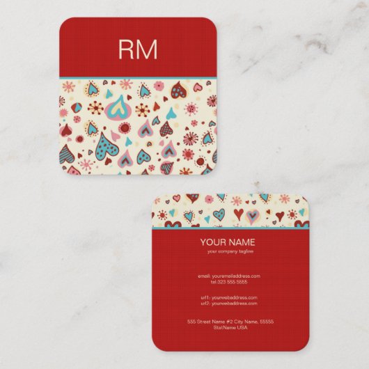 Valentijnsdag Hearts Pattern-Sjabloon Vierkante Visitekaartje (Voorkant / Achterkant)