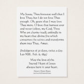 Valentijnsdag Heilige Kaarten Heilig Hart van Jezu Visitekaartje (Achterkant)