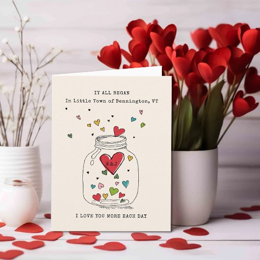 Valentijnsdag Het Begon Alles Hart In Pot Monogram Feestdagen Kaart