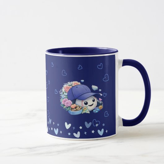 Valentijnsdag honkbal blauwe kleur schattig mok (Rechts)