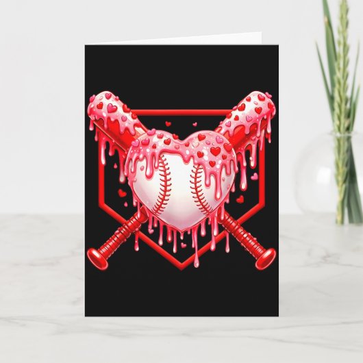 Valentijnsdag Honkbal Jongens Ijs Drip Hart Kaart (Voorkant)