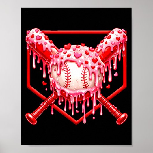Valentijnsdag Honkbal Jongens Ijs Drip Hart Poster (Voorkant)