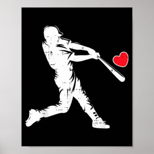 Valentijnsdag honkbal slagman silhouet hart me poster