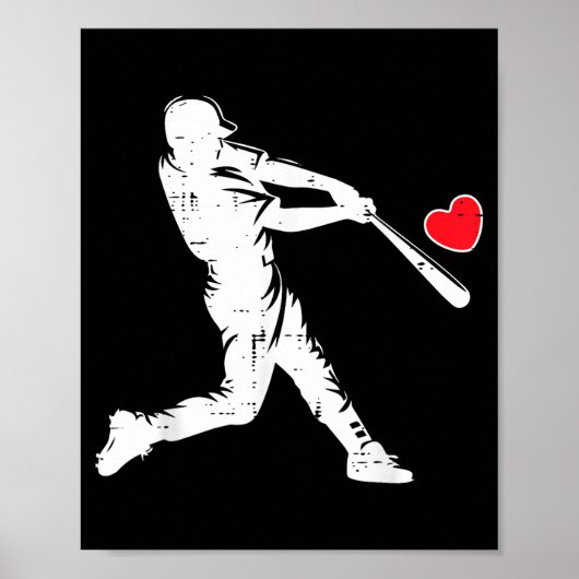 Valentijnsdag honkbal slagman silhouet hart me poster (Voorkant)
