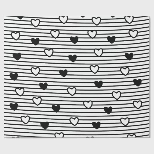 Valentijnsdag hoort zwarte witte strepen cadeaupapier (Vlak)