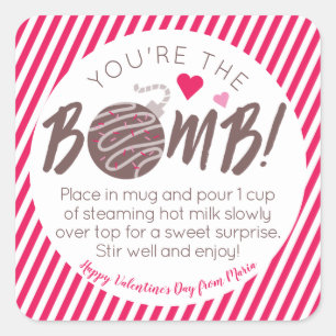 Valentijnsdag Hot Chocolate Bomb Square stickers