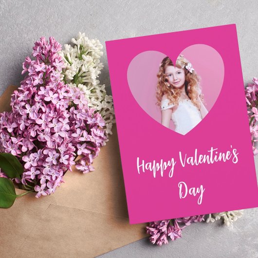 Valentijnsdag hot pink fotomeisje kaart