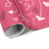 Valentijnsdag Hot Pink Hearts and Arrows Cadeaupapier (Rol Hoek)