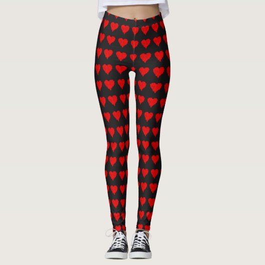 Valentijnsdag Hot Red Hearts Love Leggings (Voorkant)