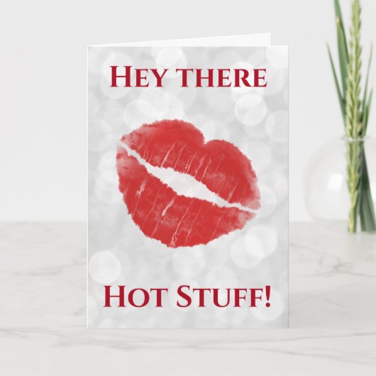 Valentijnsdag Hot Stuff Lips Kiss Kaart (Voorkant)