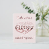 Valentijnsdag houdt van hart metallisch roos goudr briefkaart (Staand voorkant)