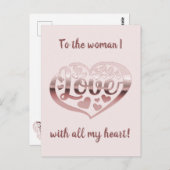 Valentijnsdag houdt van hart metallisch roos goudr briefkaart (Voorkant / Achterkant)