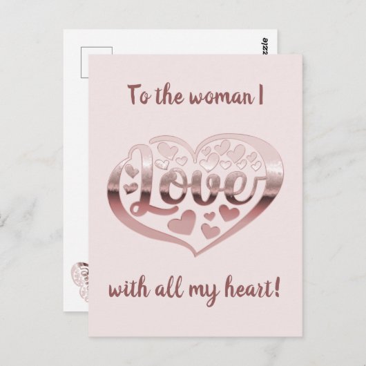 Valentijnsdag houdt van hart metallisch roos goudr briefkaart (Voorkant / Achterkant)