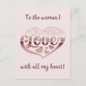 Valentijnsdag houdt van hart metallisch roos goudr briefkaart (Voorkant)