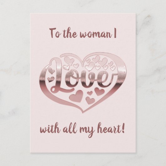 Valentijnsdag houdt van hart metallisch roos goudr briefkaart (Voorkant)