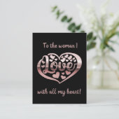 Valentijnsdag houdt van hart metallisch roos goudr feestdagenkaart (Staand voorkant)