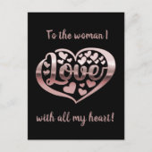 Valentijnsdag houdt van hart metallisch roos goudr feestdagenkaart (Voorkant)