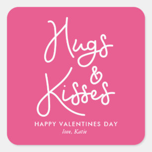 Valentijnsdag "Hugs and Kisses" Vierkante Sticker