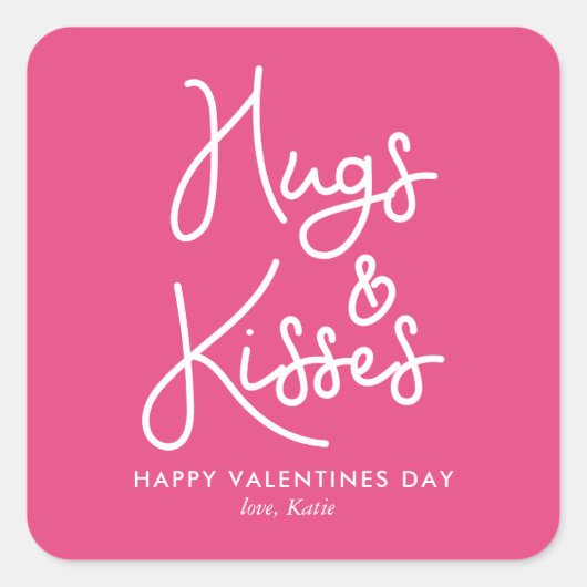 Valentijnsdag "Hugs and Kisses" Vierkante Sticker (Voorkant)