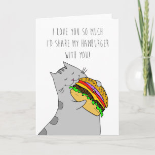 Valentijnsdag I Love You Kaart: Kat en een hamburg Feestdagen Kaart