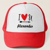 Valentijnsdag "I Love You" Red Heart Design Naam Trucker Pet (Voorkant)