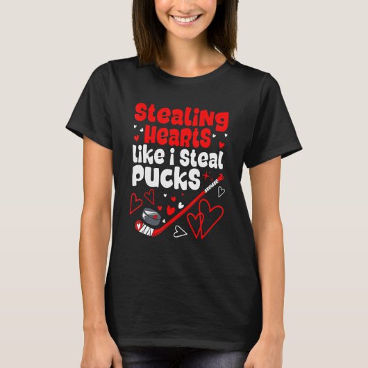 Valentijnsdag Ice Hockey Stealing Hart als I S T-shirt (Voorkant)