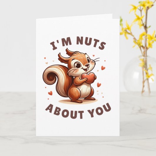 Valentijnsdag 'Ik ben gek op jou' Eekhoorn Kaart (Gele Bloem)