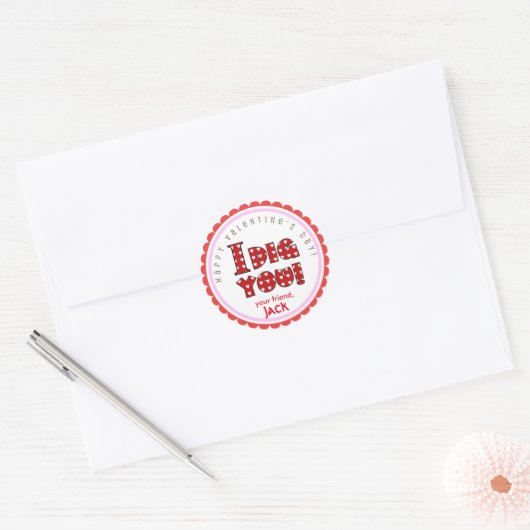 Valentijnsdag Ik graaf je stickers (Envelop)