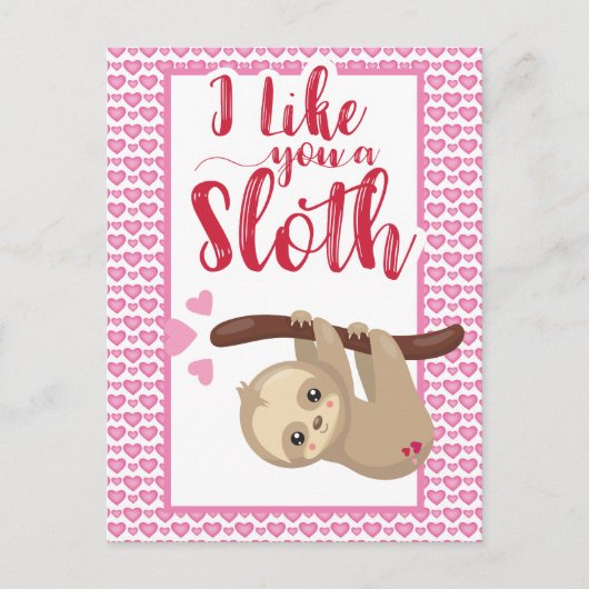 Valentijnsdag Ik hou van je een Sloth Holiday Card Briefkaart (Voorkant)