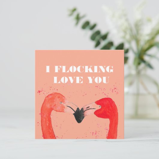 Valentijnsdag Ik hou van je Flamingo Birds Feestdagenkaart (Staand voorkant)