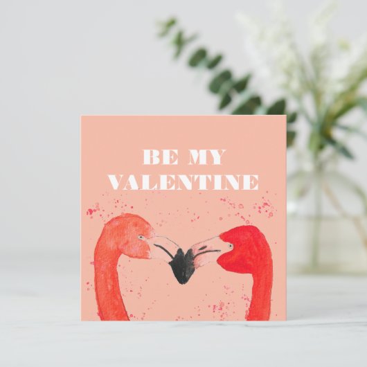 Valentijnsdag Ik hou van je Flamingo Birds Feestdagenkaart (Staand voorkant)