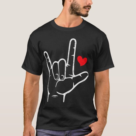 Valentijnsdag Ik hou van je hand teken ASL hart Ma T-shirt (Voorkant)
