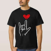 Valentijnsdag Ik hou van je hand teken ASL hart T-shirt (Voorkant)