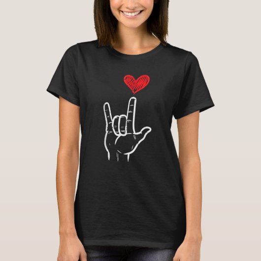Valentijnsdag Ik hou van je hand teken ASL hart T-shirt (Voorkant)