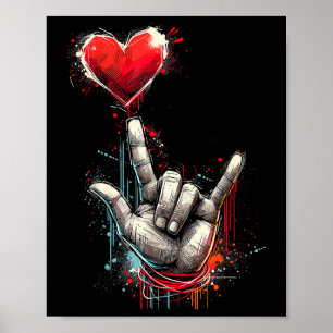 Valentijnsdag Ik hou van je hand teken ASL hart vr Poster
