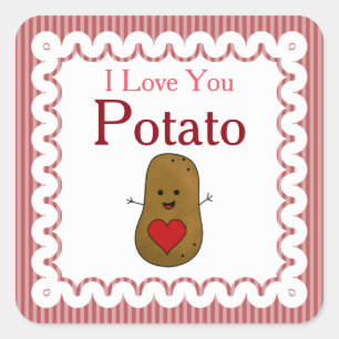 Valentijnsdag Ik Hou Van Jou Aardappel, Roze Strep Vierkante Sticker