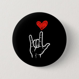 Valentijnsdag Ik Hou Van Jou Handgebaar Asl Hart V Ronde Button 5,7 Cm