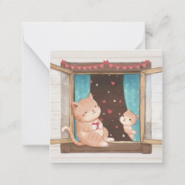 Valentijnsdag: Illustratie van katten en harten Notitiekaartje