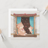 Valentijnsdag: Illustratie van Katten & Harten Kaart (Voorkant / Achterkant in situ)