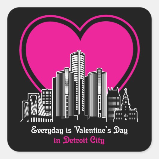 Valentijnsdag in Detroit City Vierkante Sticker (Voorkant)