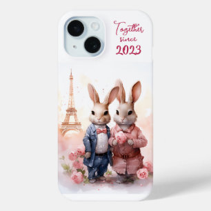 Valentijnsdag in Parijs - Paar konijnen - iPhone 15 Case