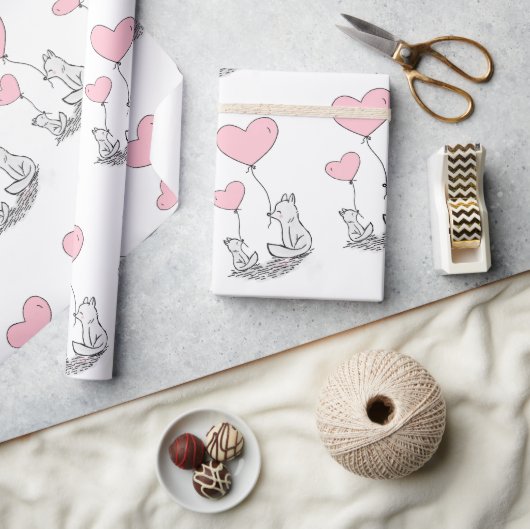 Valentijnsdag Inpakpapier Foxy Roze Harten (Crafts)