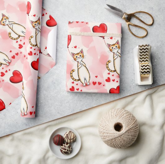 Valentijnsdag Inpakpapier Kat Rode Harten (Crafts)