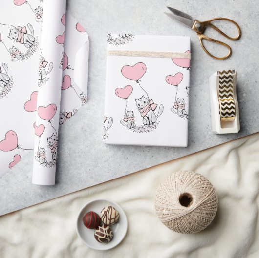 Valentijnsdag Inpakpapier Kat Roze Harten (Crafts)