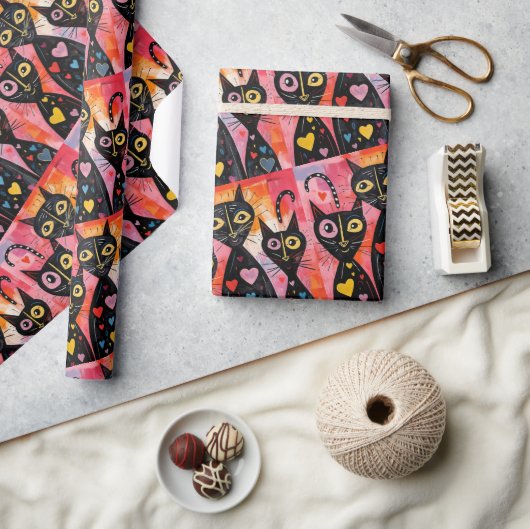Valentijnsdag Inpakpapier Katten Harten (Crafts)